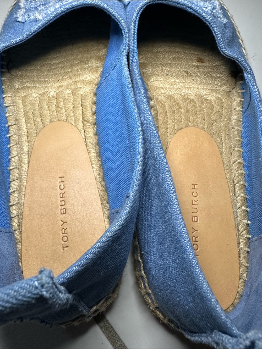 Tory Burch Light Blue Denim Espadrille Flats with Frayed Logo - Picture 3 of 9